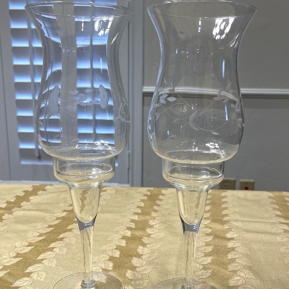 (2) Princess House Mouth Blown Hand Etched Crystal Candle Holders STUNNING!